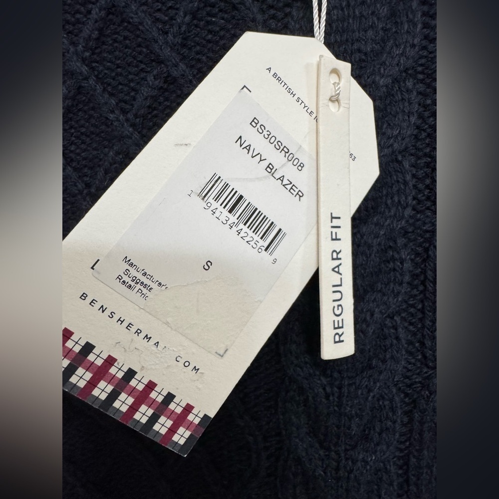 Ben Sherman Navy Cable Knit Wool Blend Sweater Men’s Small NWT - Picture 4 of 9
